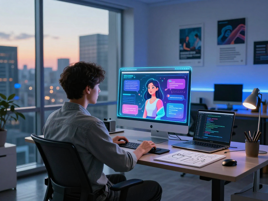 Engaging with AI gf interface in modern workspace showcasing advanced technology