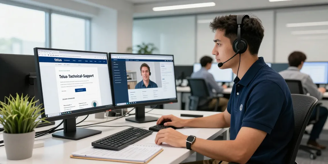 Expert in Telus-Technical-Support assisting customers in a modern office setting.