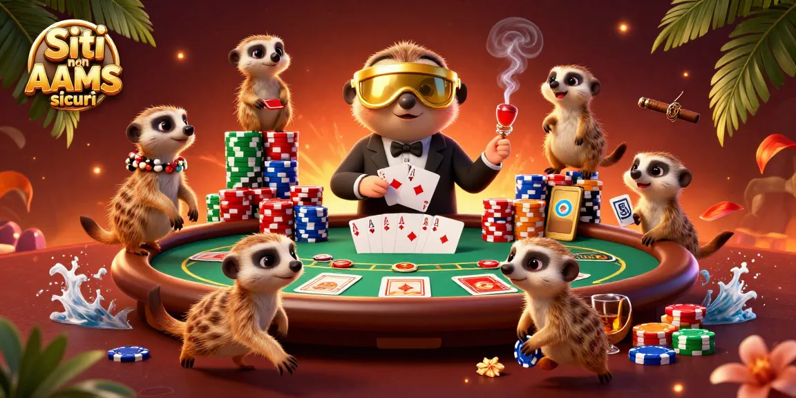 Scopri i Siti non AAMS sicuri con un'illustrazione 3D che cattura l'azione del casinò con i suricati.