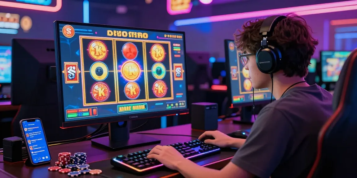 Engaged player enjoying slot deposit 1k game on computer with vibrant graphics.