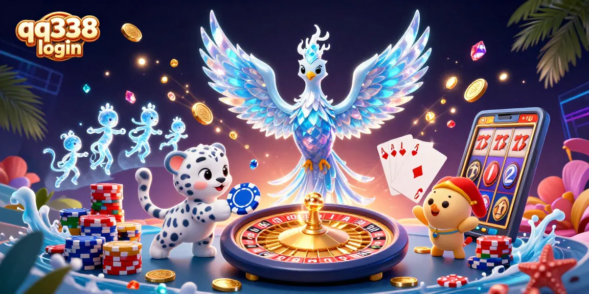 Engage in thrilling gameplay with the qq338 login portal showcasing an ice phoenix and dazzling casino elements.