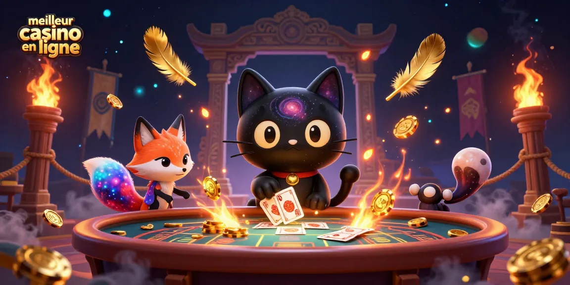 Meilleur casino en ligne : L'illustration vibrante d'une table de casino cosmique avec des personnages animés.